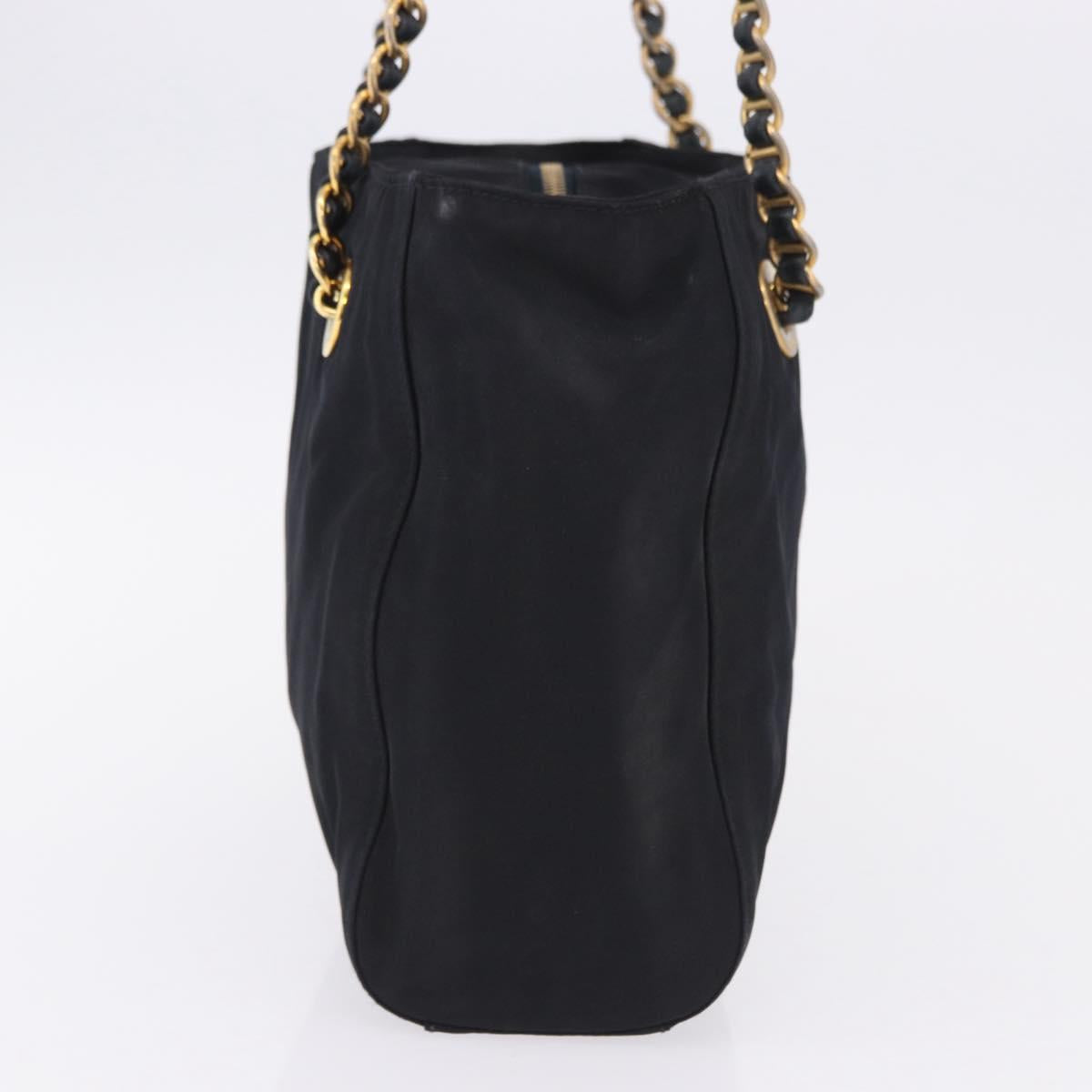 PRADA Chain Shoulder Tote Bag Nylon Black Gold Auth 193554
