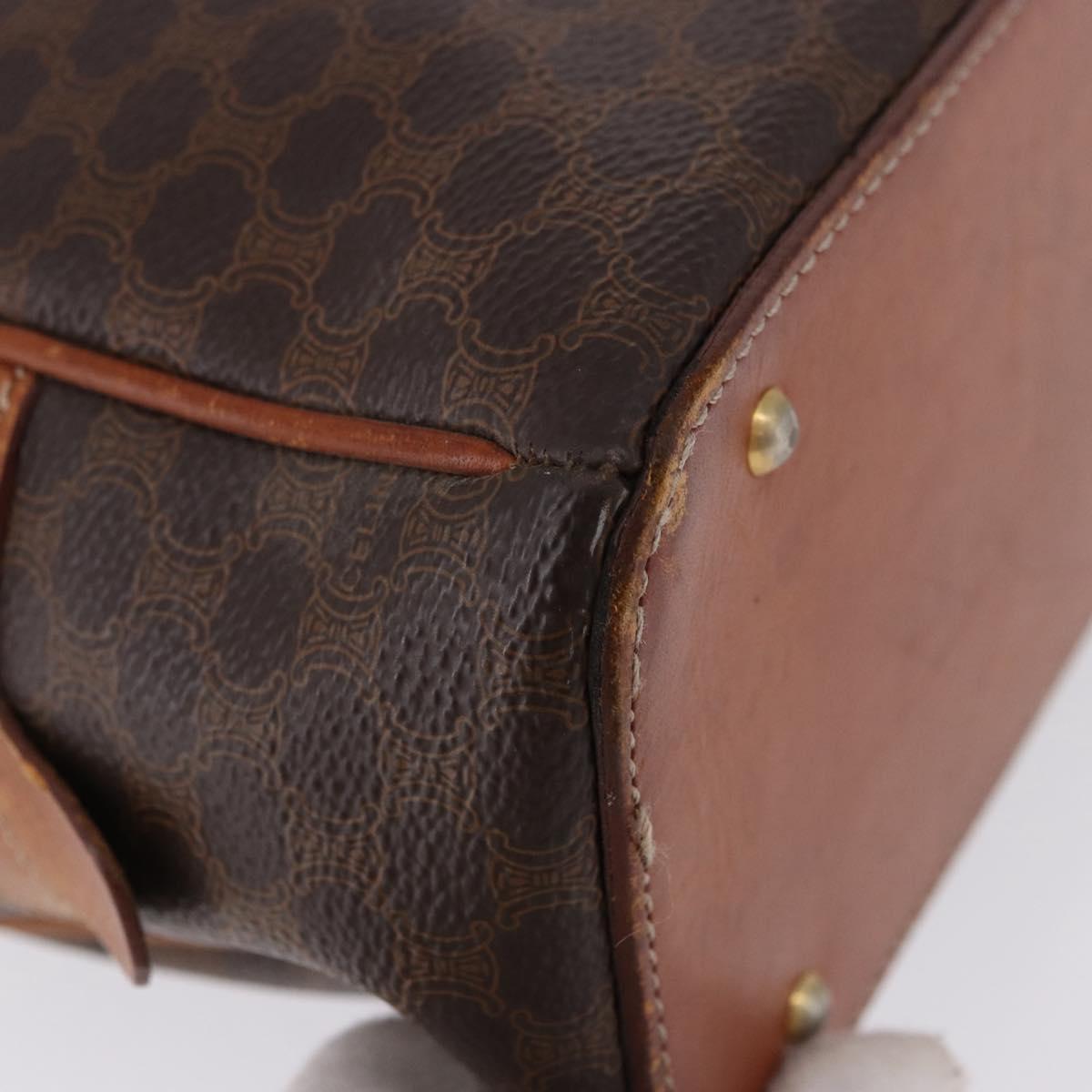 CELINE Macadam Canvas Hand Bag PVC Leather Brown Gold Auth 193555