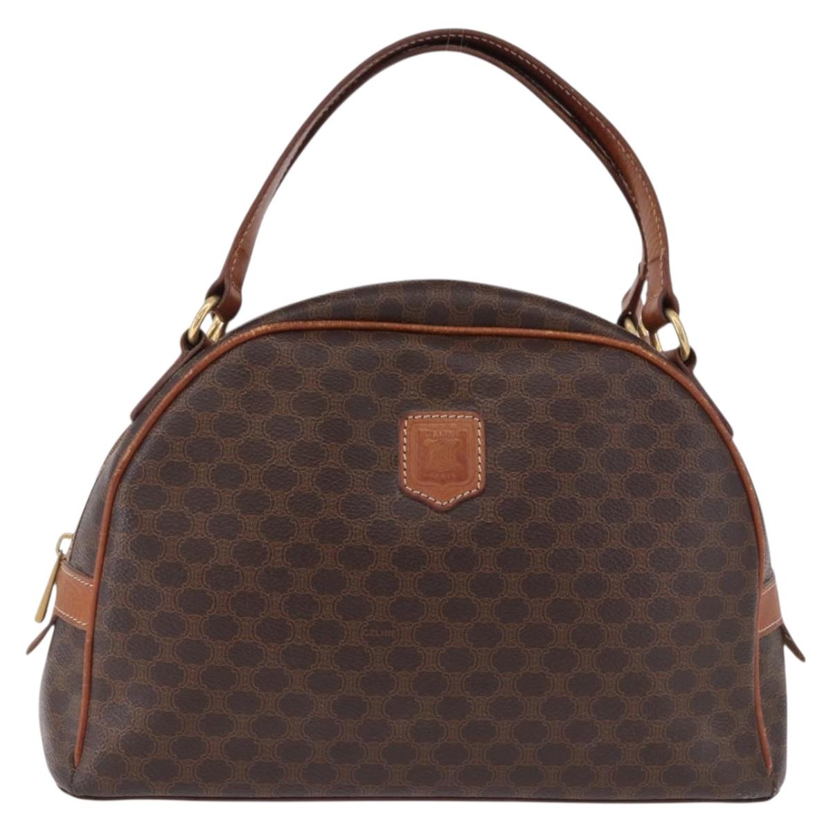 CELINE Macadam Canvas Hand Bag PVC Leather Brown Gold Auth 193555