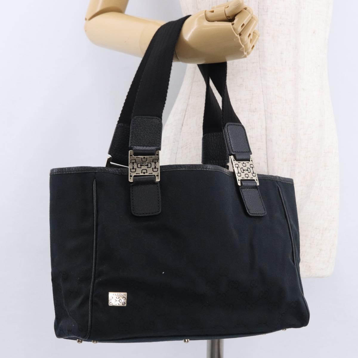 GUCCI GG Canvas Hand Bag Black Gold 145810 Auth 193556A