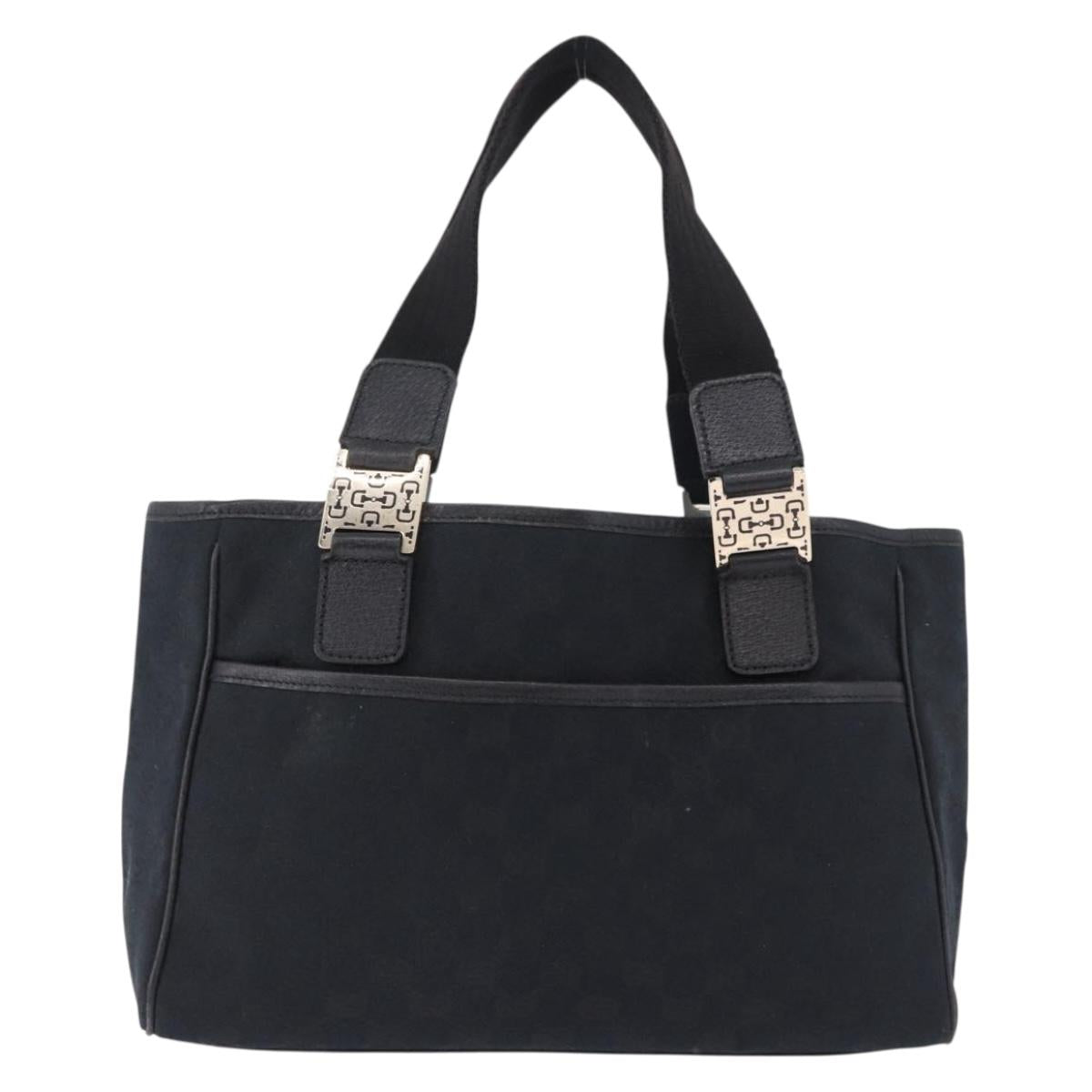 GUCCI GG Canvas Hand Bag Black Gold 145810 Auth 193556A