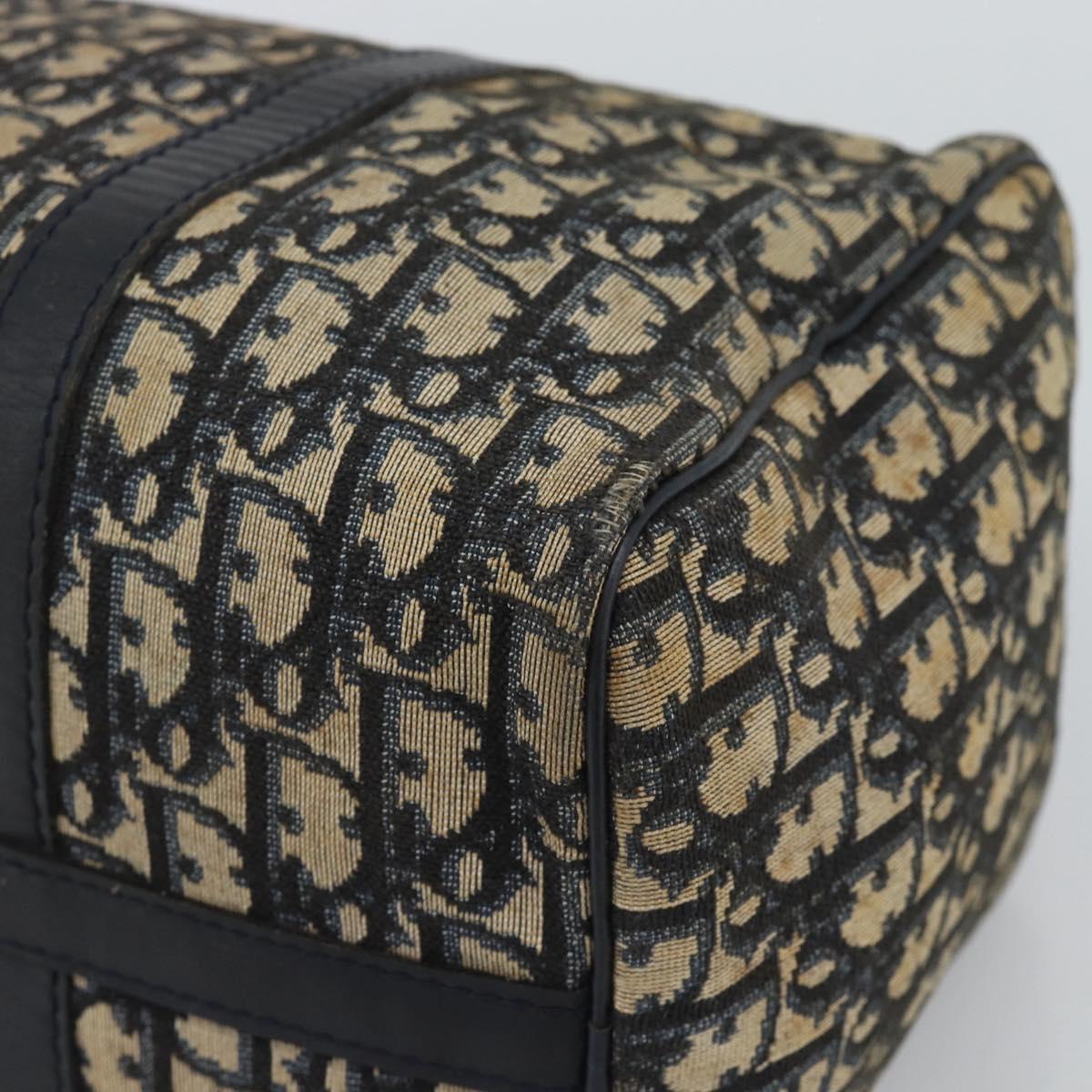 Christian Dior Trotter Canvas Boston Bag Navy Silver Auth 193558