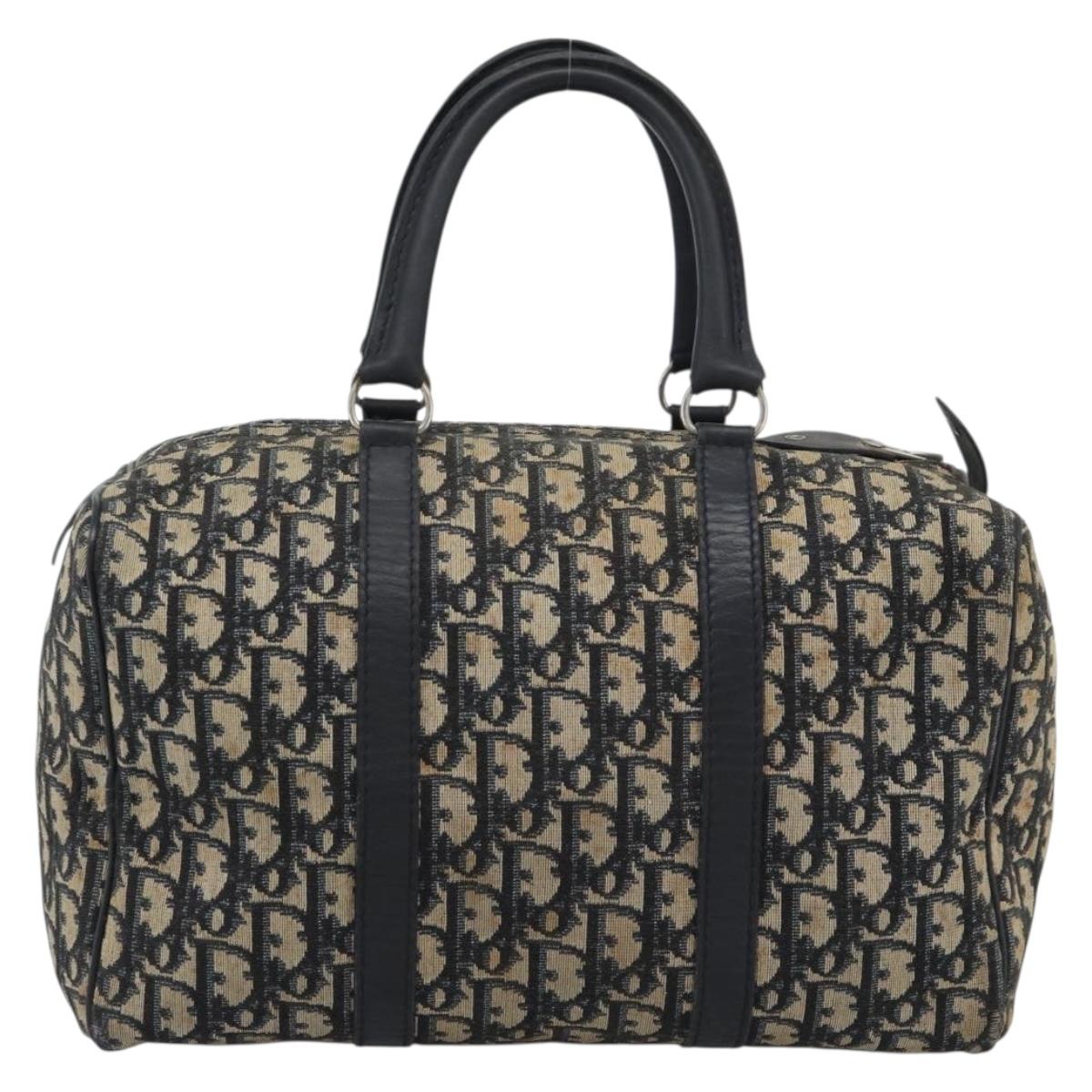 Christian Dior Trotter Canvas Boston Bag Navy Silver Auth 193558