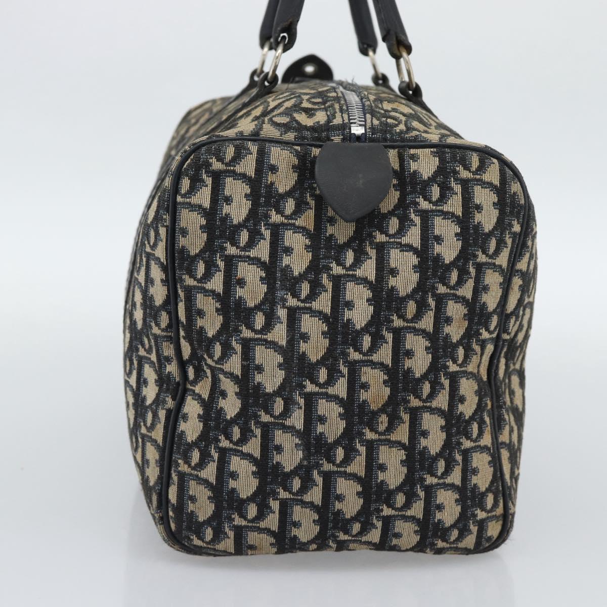 Christian Dior Trotter Canvas Boston Bag Navy Silver Auth 193558