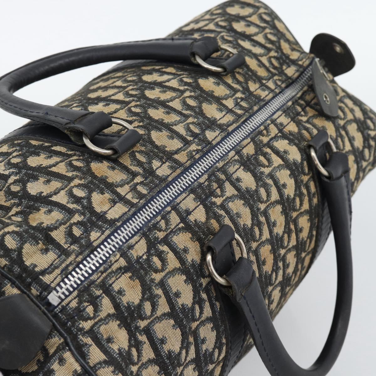 Christian Dior Trotter Canvas Boston Bag Navy Silver Auth 193558