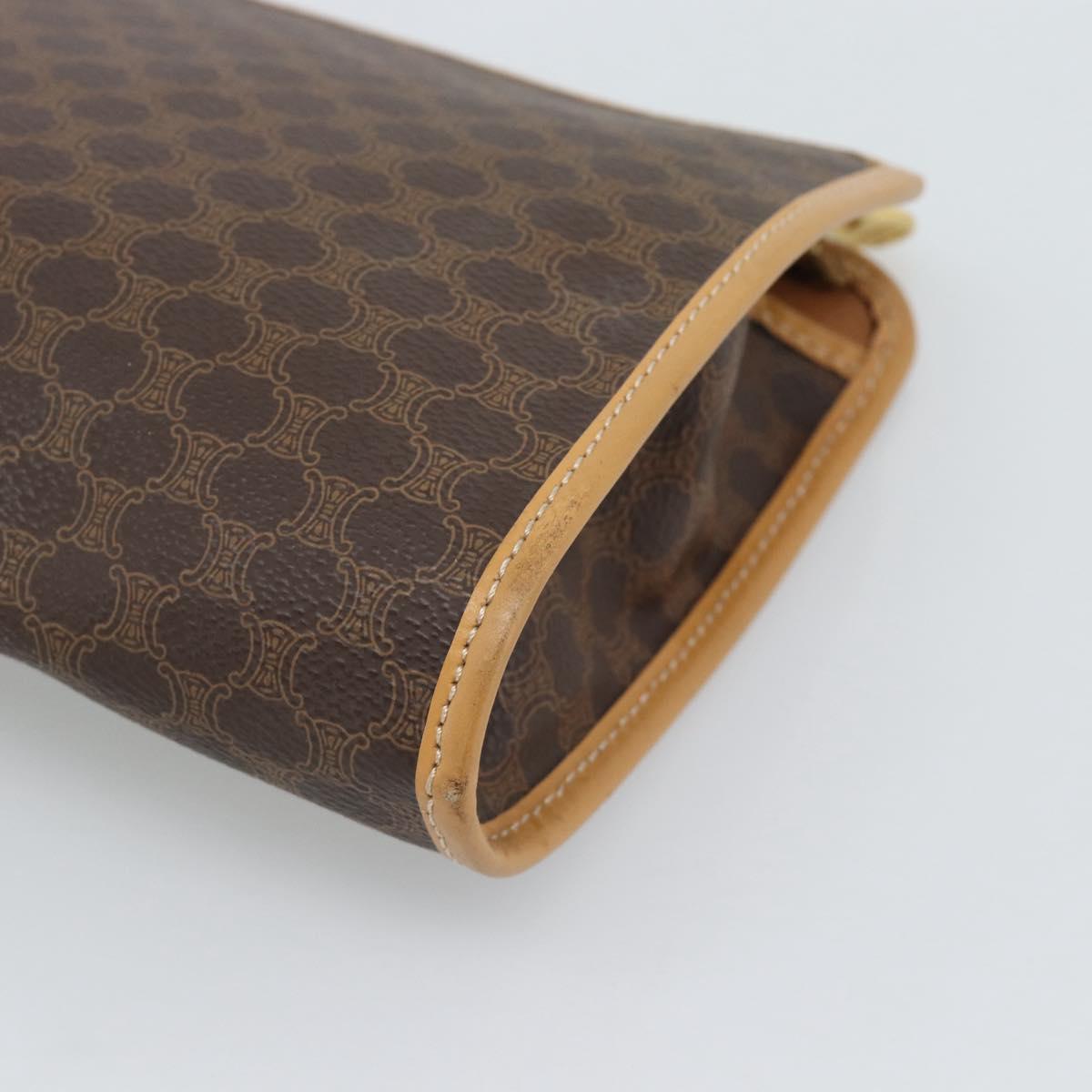 CELINE Macadam Canvas Clutch Bag PVC Leather Brown Gold Auth 193559A