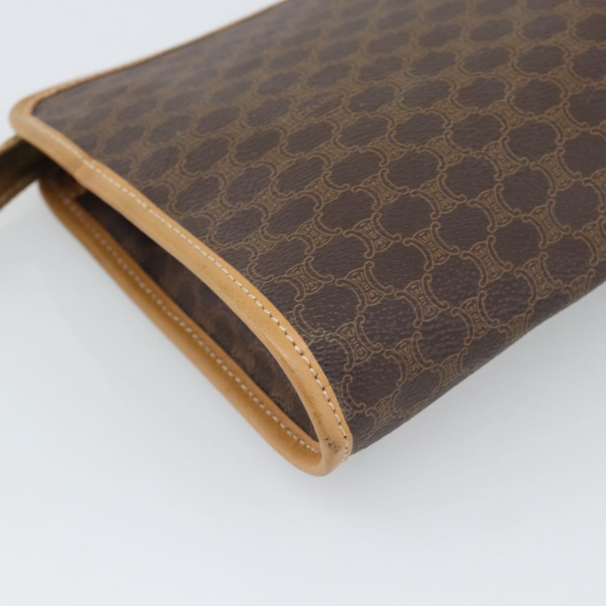CELINE Macadam Canvas Clutch Bag PVC Leather Brown Gold Auth 193559A