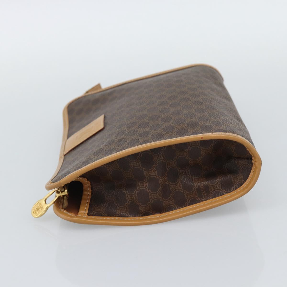 CELINE Macadam Canvas Clutch Bag PVC Leather Brown Gold Auth 193559A