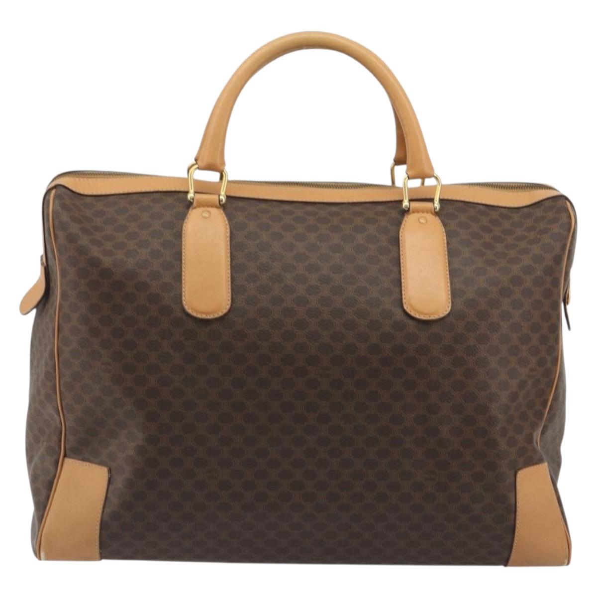 CELINE Macadam Canvas Boston Bag PVC Leather Brown Gold Auth 193560A