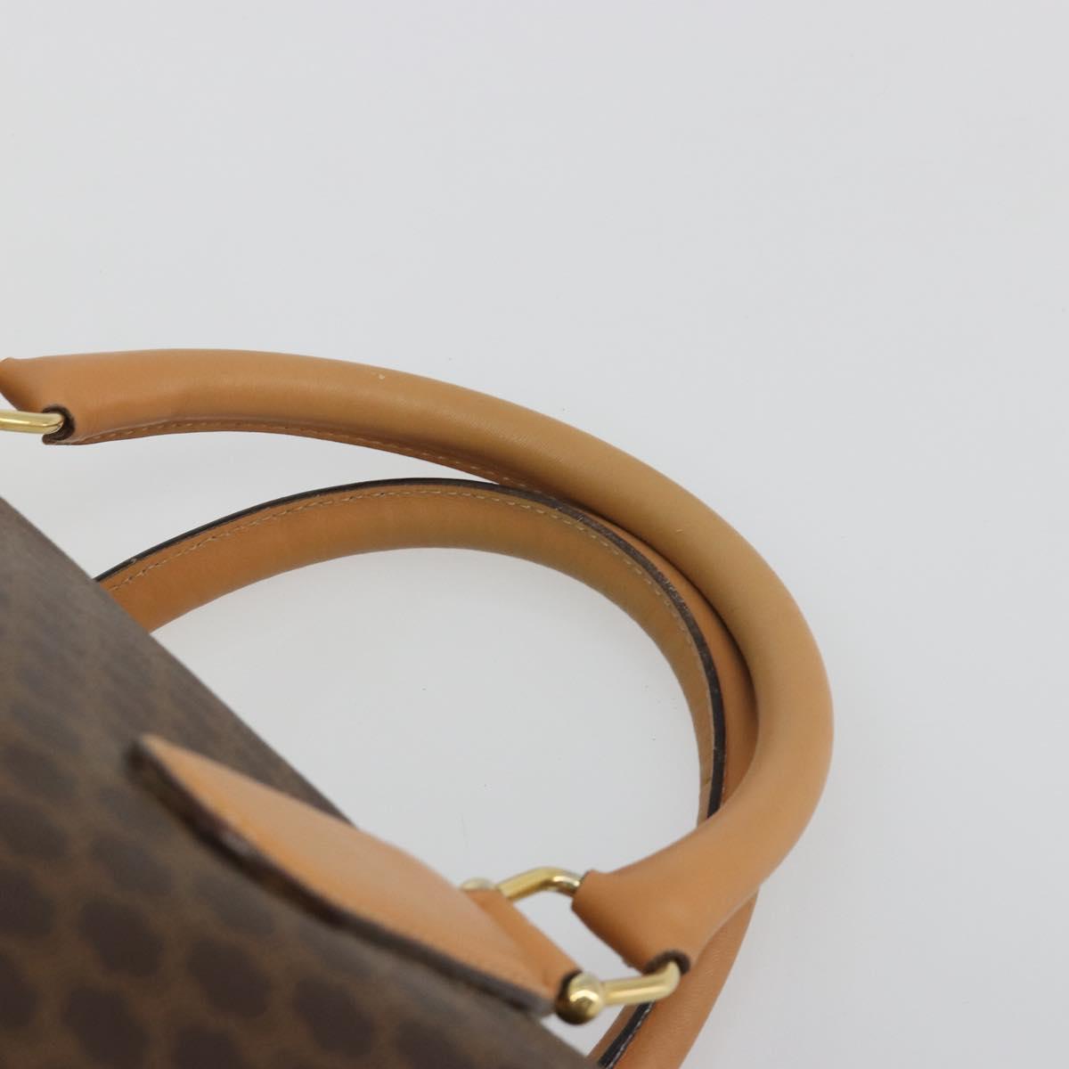 CELINE Macadam Canvas Boston Bag PVC Leather Brown Gold Auth 193560A