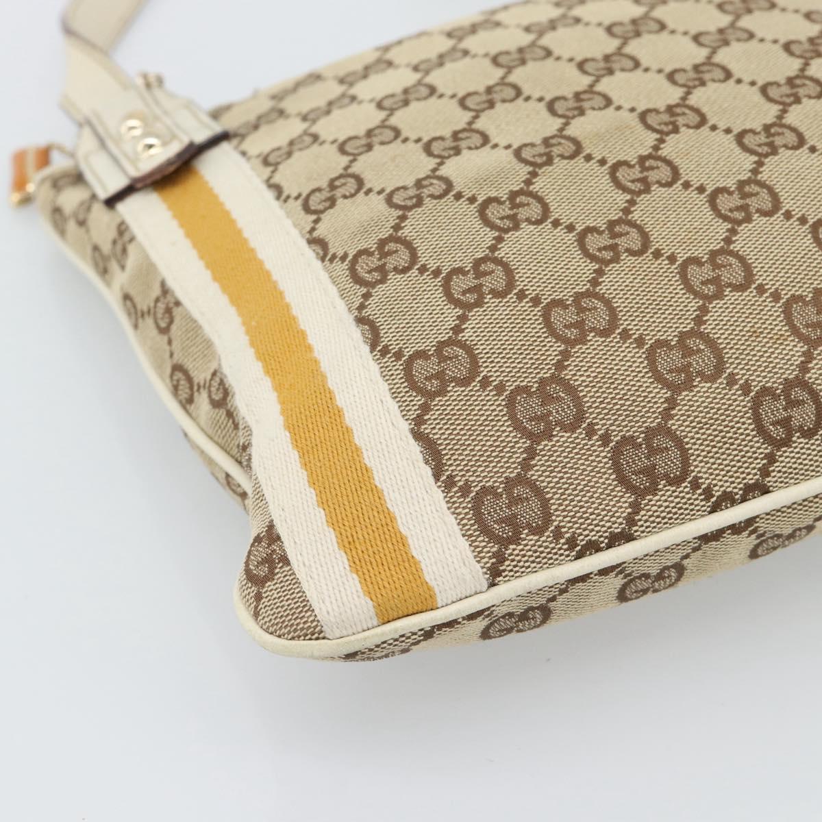 GUCCI GG Canvas Sherry Line Shoulder Bag Beige Gold 144388 Auth 193563A