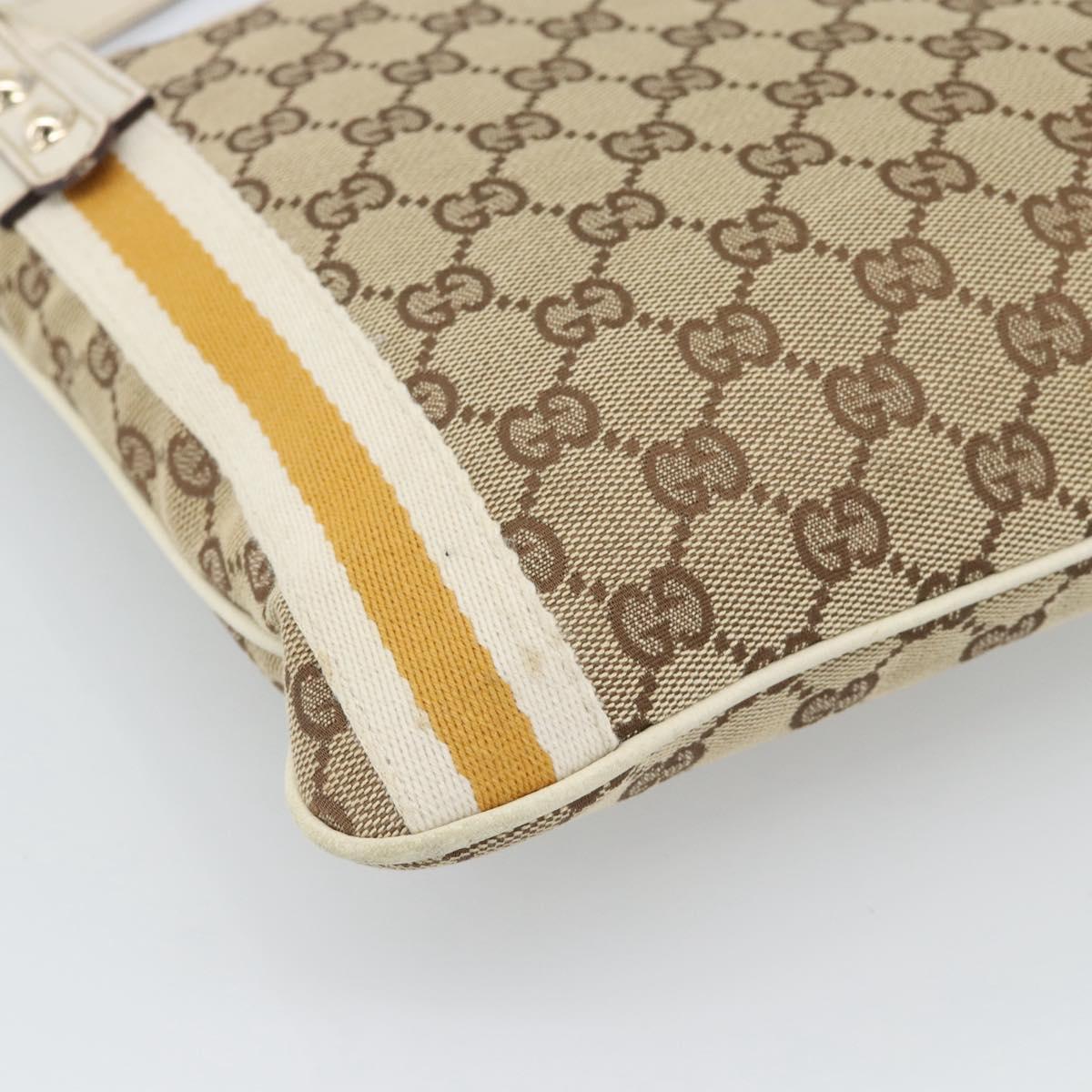 GUCCI GG Canvas Sherry Line Shoulder Bag Beige Gold 144388 Auth 193563A
