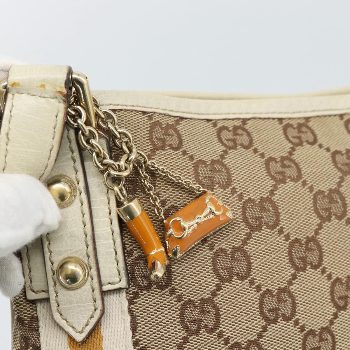 GUCCI GG Canvas Sherry Line Shoulder Bag Beige Gold 144388 Auth 193563A