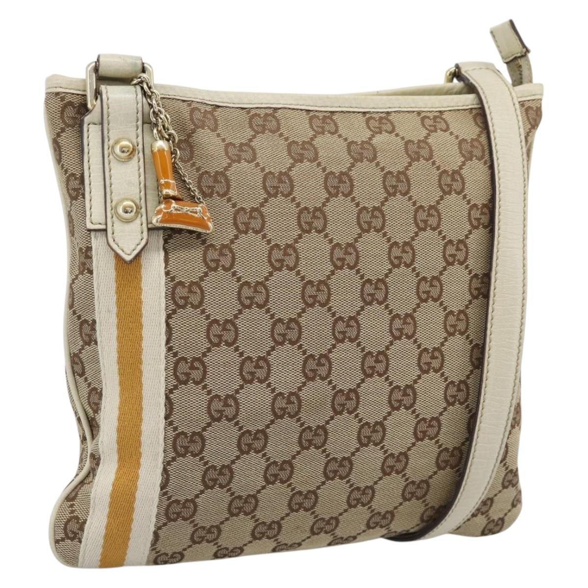 GUCCI GG Canvas Sherry Line Shoulder Bag Beige Gold 144388 Auth 193563A