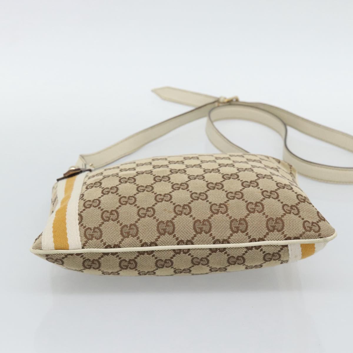 GUCCI GG Canvas Sherry Line Shoulder Bag Beige Gold 144388 Auth 193563A