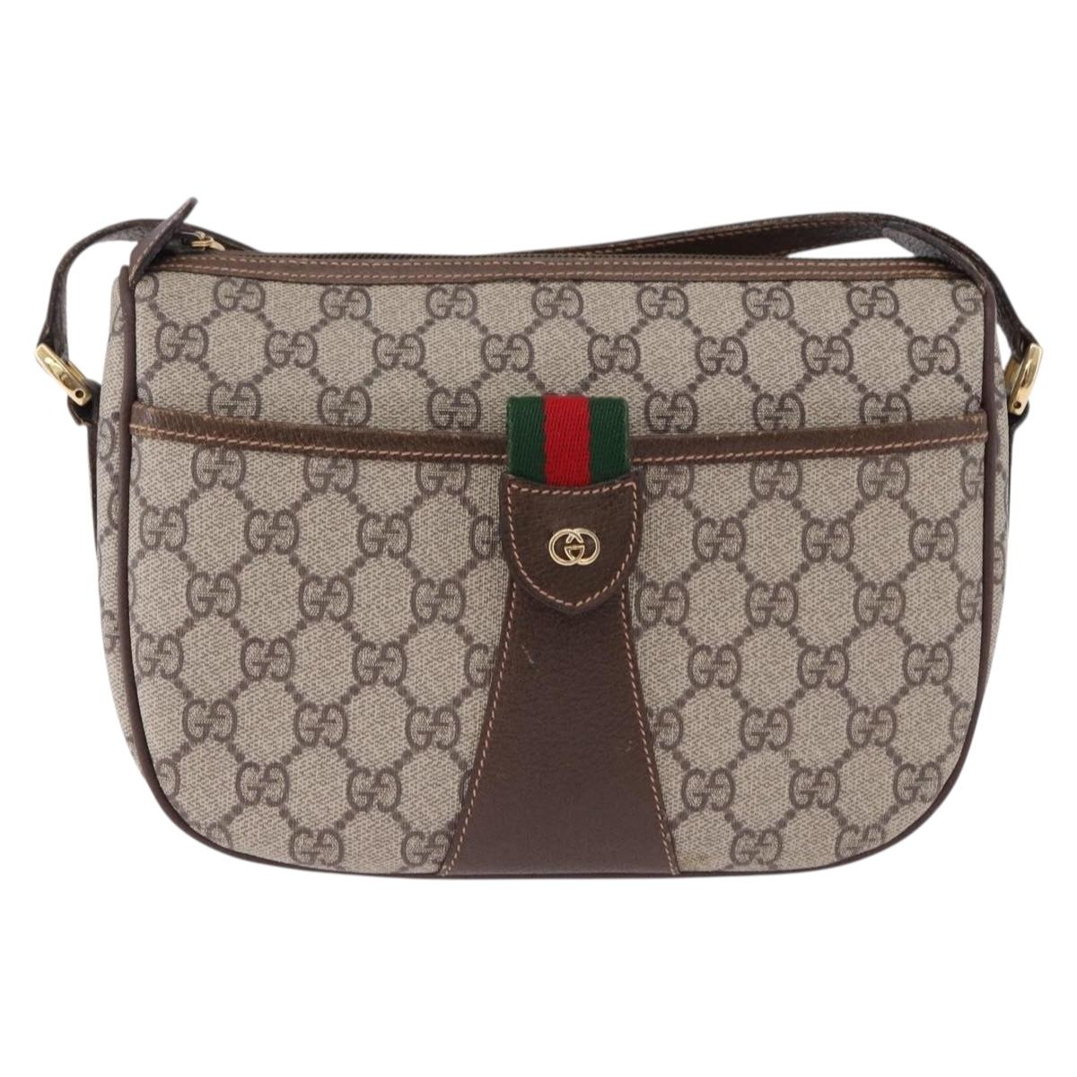 GUCCI GG Supreme Web Sherry Line Shoulder Bag PVC Beige Gold Auth 193565