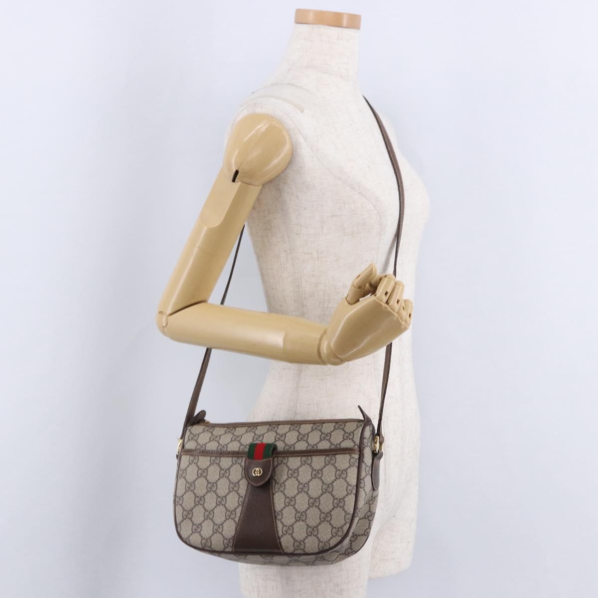 GUCCI GG Supreme Web Sherry Line Shoulder Bag PVC Beige Gold Auth 193565