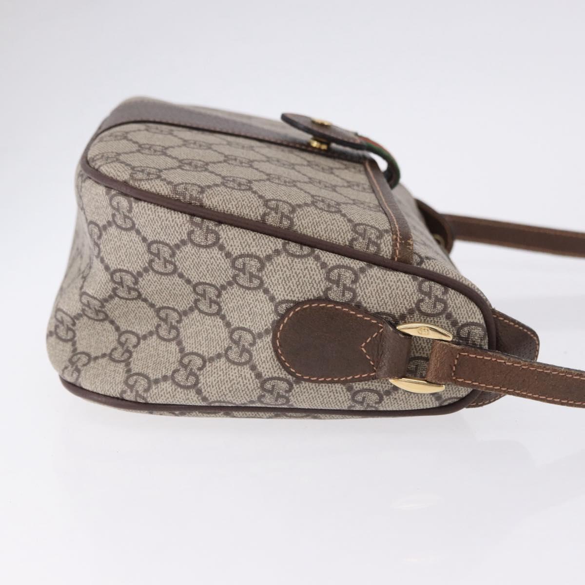 GUCCI GG Supreme Web Sherry Line Shoulder Bag PVC Beige Gold Auth 193565