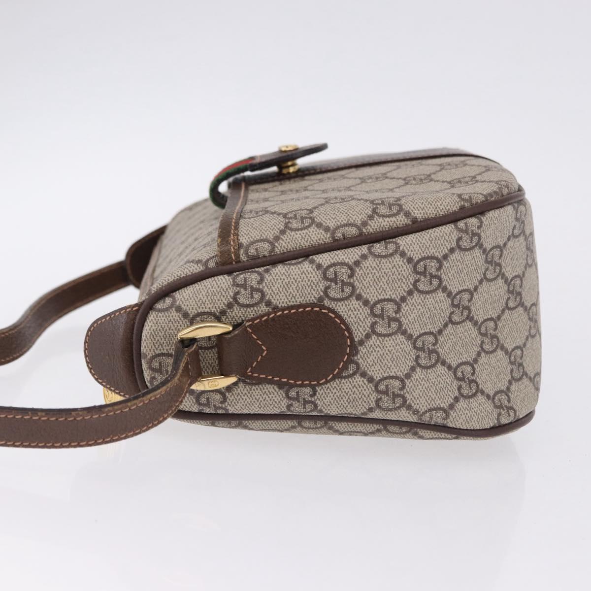 GUCCI GG Supreme Web Sherry Line Shoulder Bag PVC Beige Gold Auth 193565