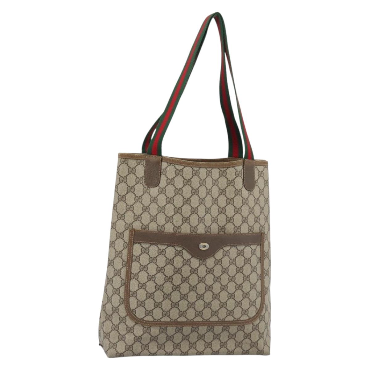 GUCCI GG Supreme Web Sherry Line Tote Bag PVC Beige 40 02 003 Auth 193566