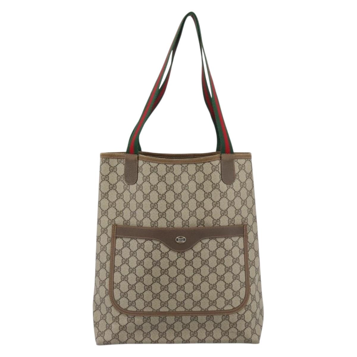 GUCCI GG Supreme Web Sherry Line Tote Bag PVC Beige 40 02 003 Auth 193566