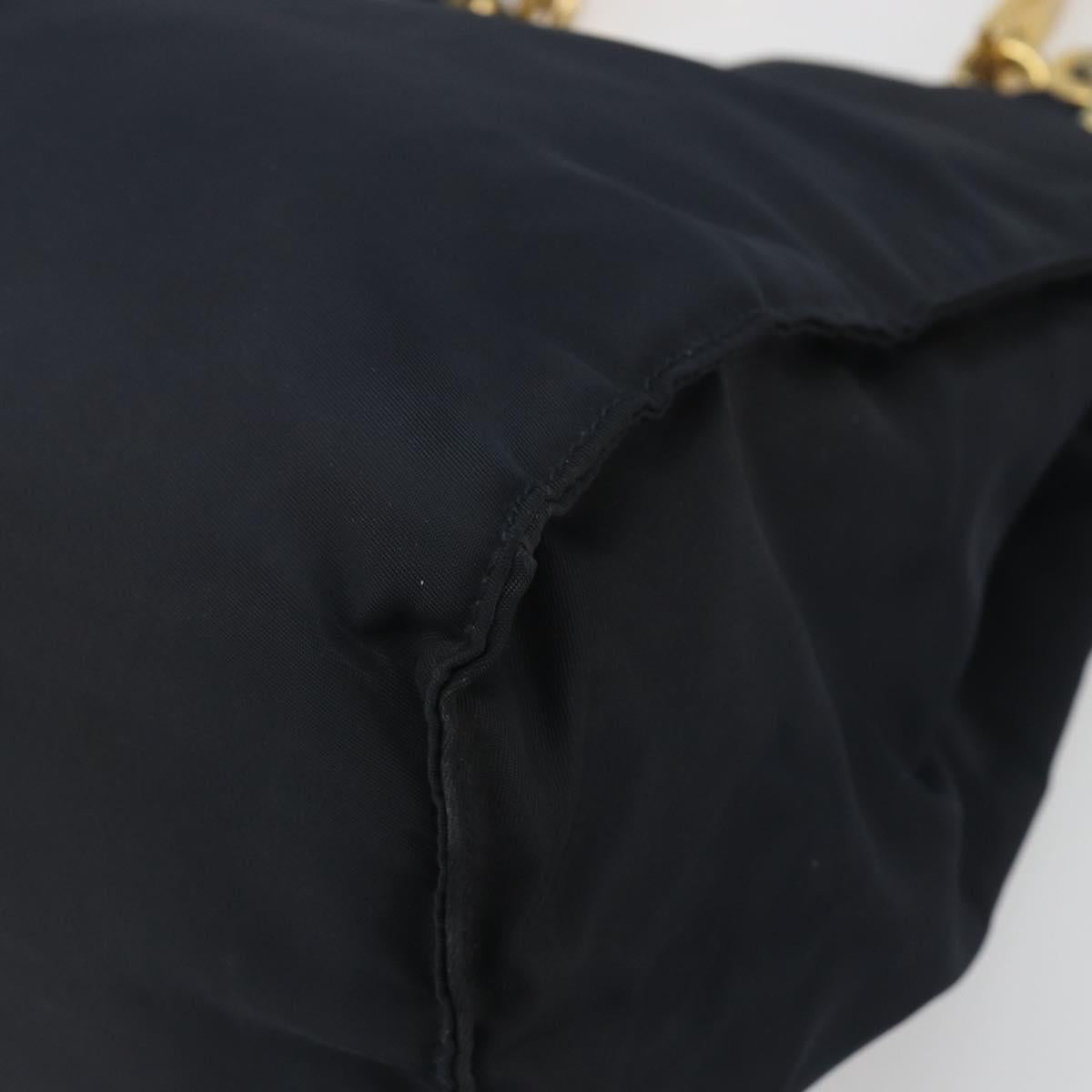 PRADA Chain Hand Bag Nylon Navy Gold Auth 193568A
