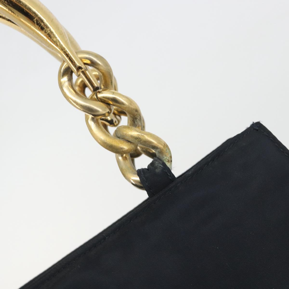 PRADA Chain Hand Bag Nylon Navy Gold Auth 193568A