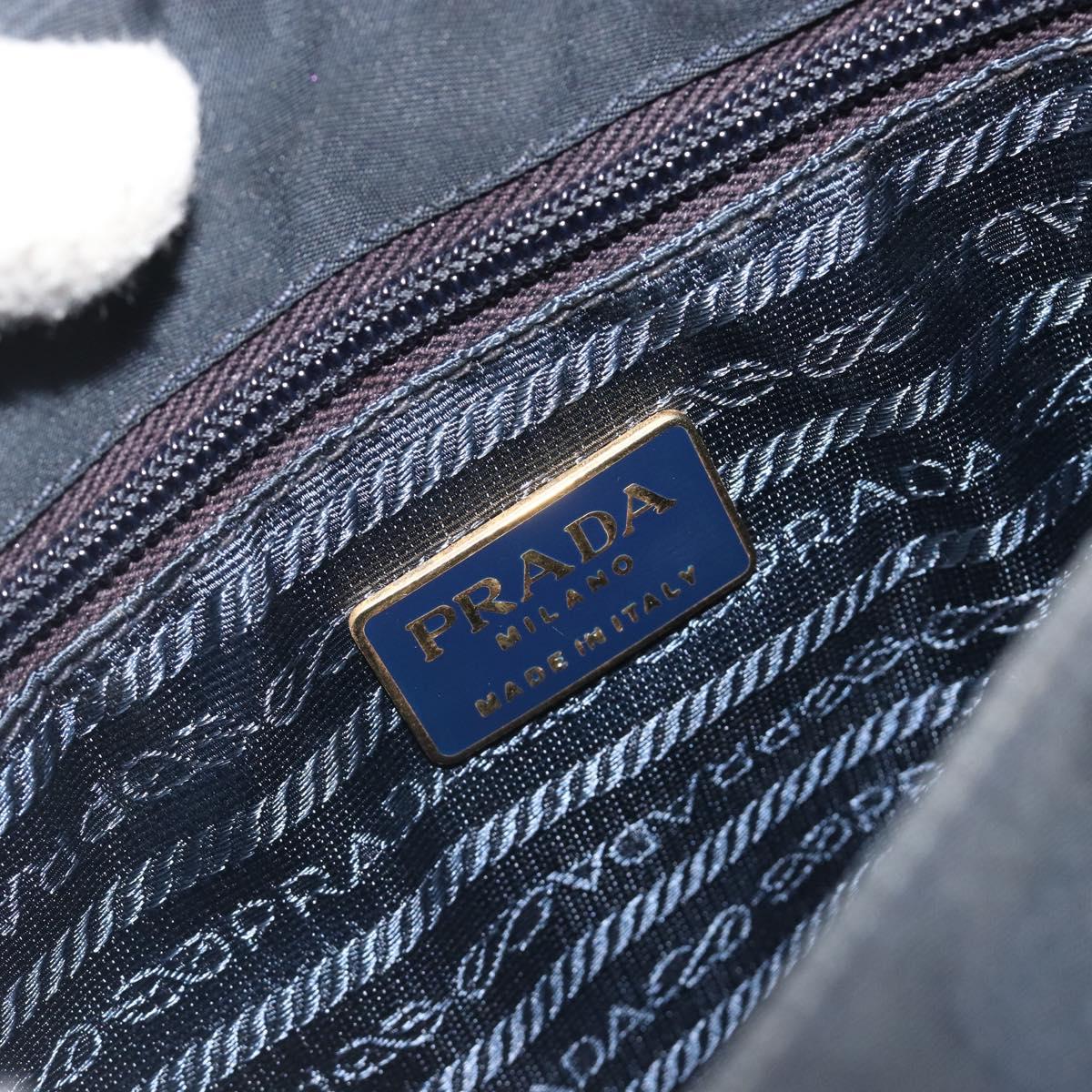 PRADA Chain Hand Bag Nylon Navy Gold Auth 193568A
