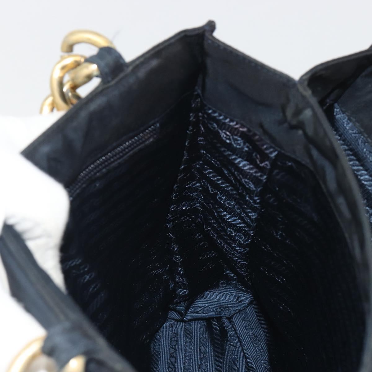 PRADA Chain Hand Bag Nylon Navy Gold Auth 193568A