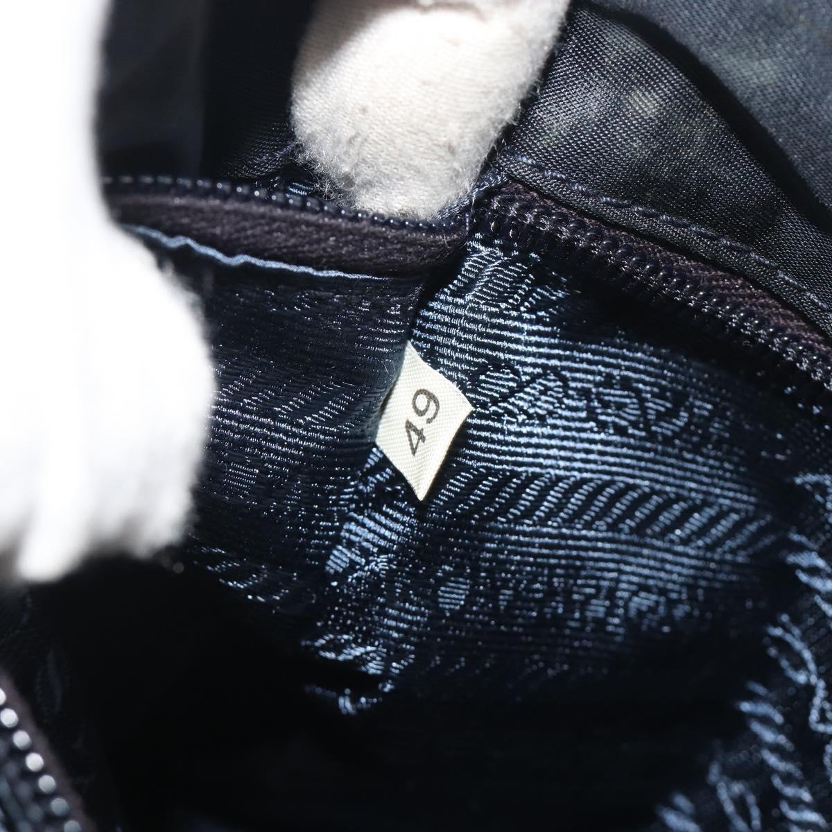 PRADA Chain Hand Bag Nylon Navy Gold Auth 193568A
