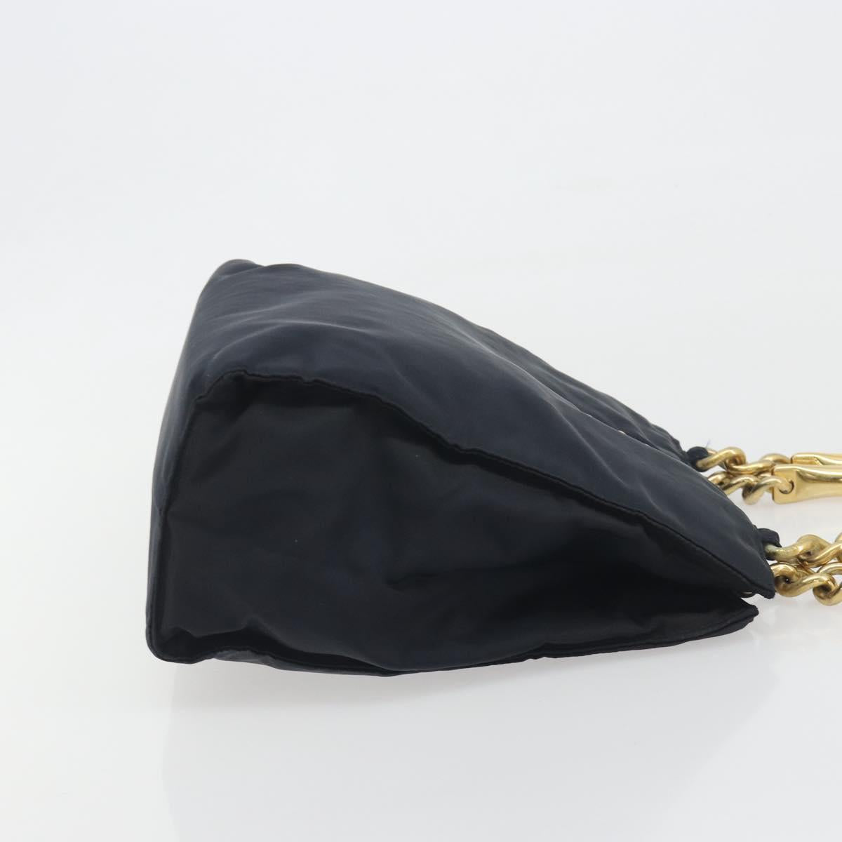 PRADA Chain Hand Bag Nylon Navy Gold Auth 193568A