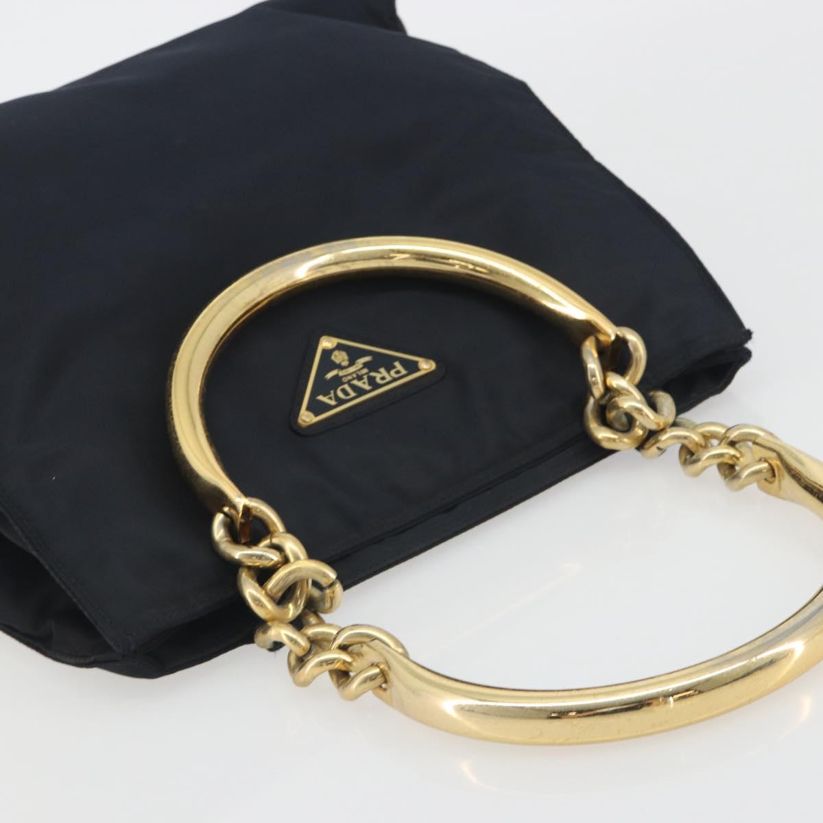 PRADA Chain Hand Bag Nylon Navy Gold Auth 193568A