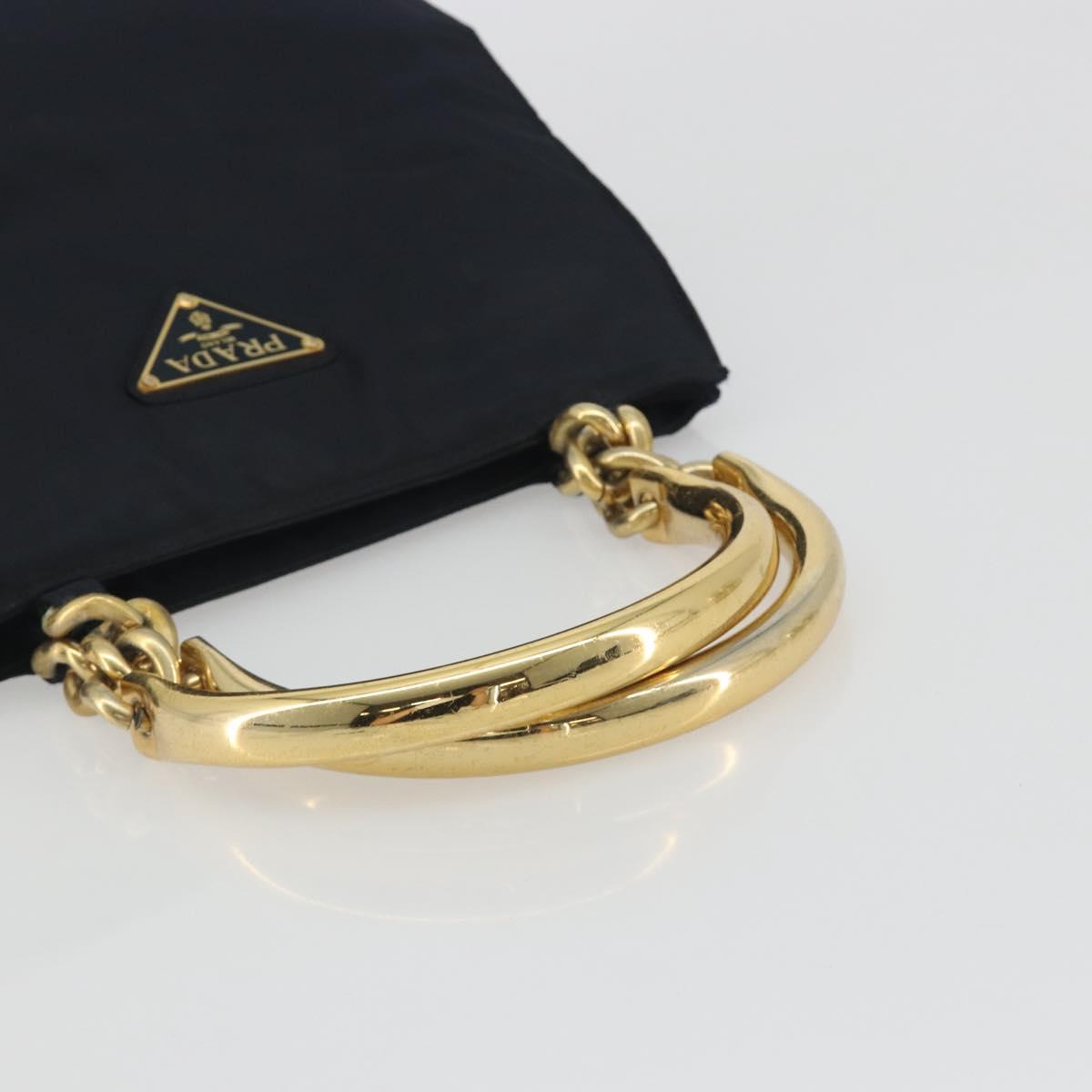 PRADA Chain Hand Bag Nylon Navy Gold Auth 193568A