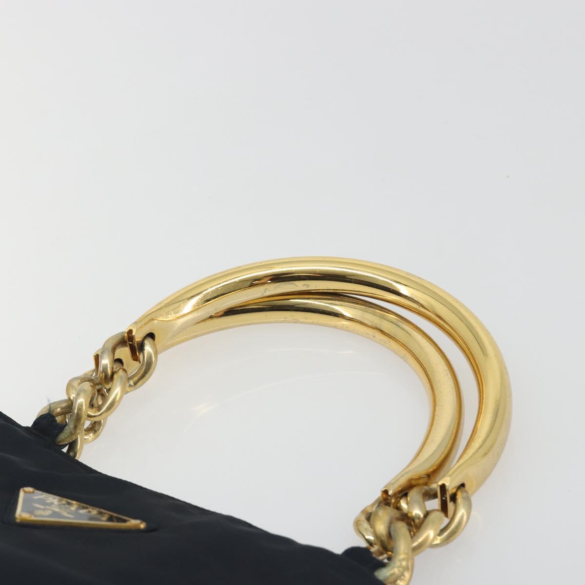 PRADA Chain Hand Bag Nylon Navy Gold Auth 193568A