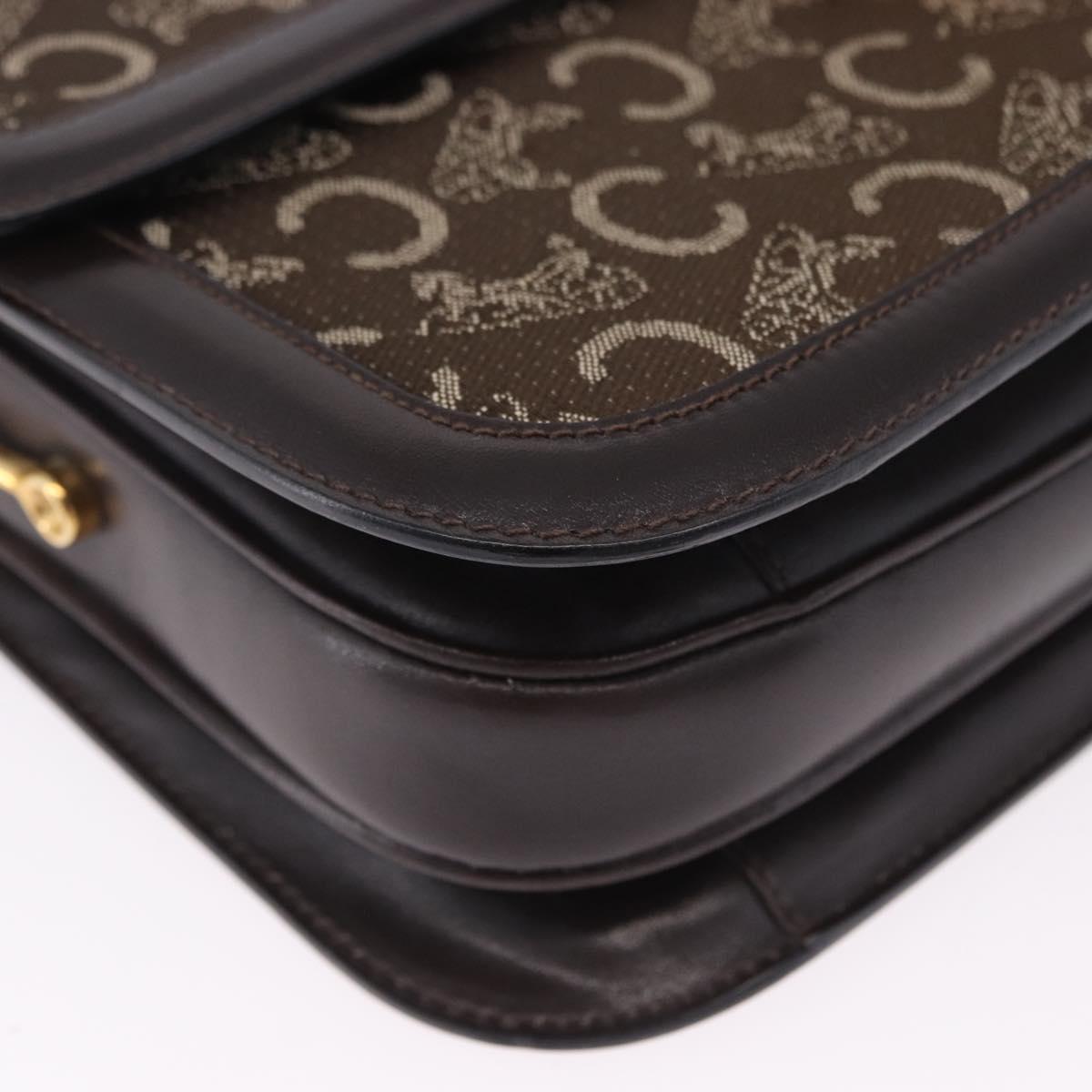 CELINE C Sulky Horse Carriage Shoulder Bag Canvas Brown Gold Auth 193569A