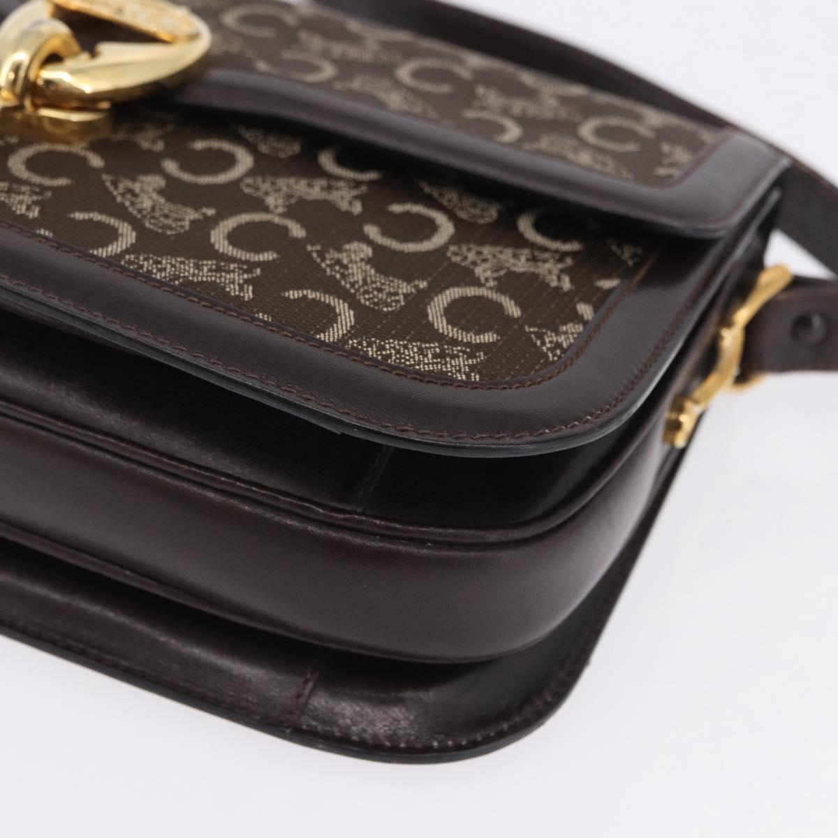 CELINE C Sulky Horse Carriage Shoulder Bag Canvas Brown Gold Auth 193569A