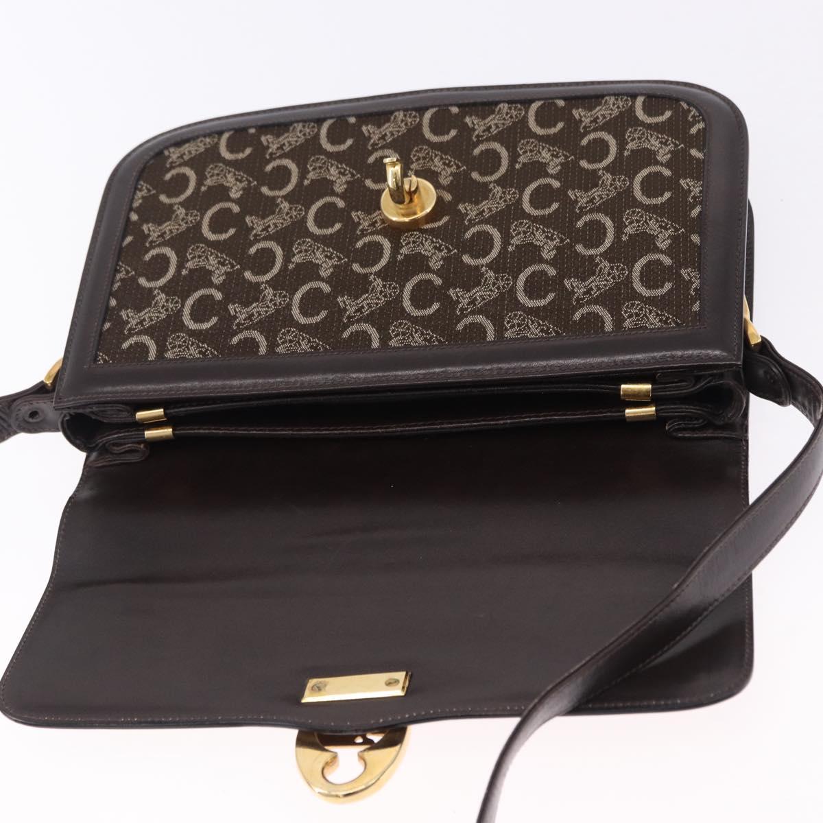 CELINE C Sulky Horse Carriage Shoulder Bag Canvas Brown Gold Auth 193569A