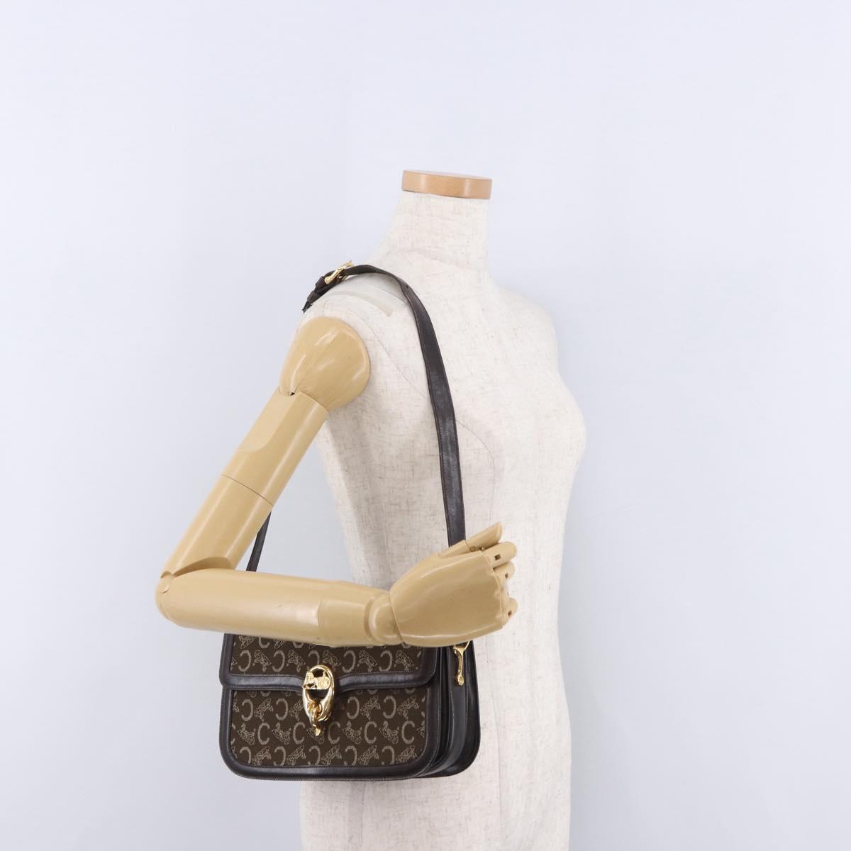 CELINE C Sulky Horse Carriage Shoulder Bag Canvas Brown Gold Auth 193569A