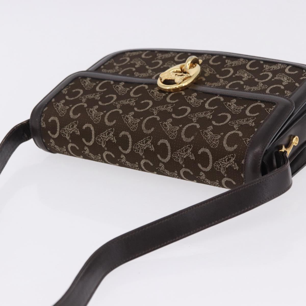 CELINE C Sulky Horse Carriage Shoulder Bag Canvas Brown Gold Auth 193569A