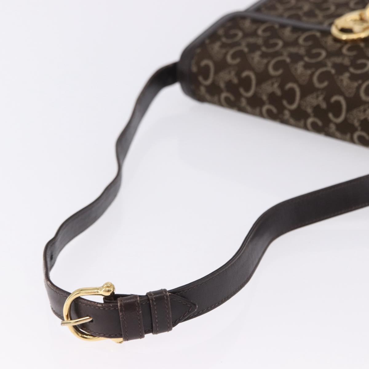 CELINE C Sulky Horse Carriage Shoulder Bag Canvas Brown Gold Auth 193569A