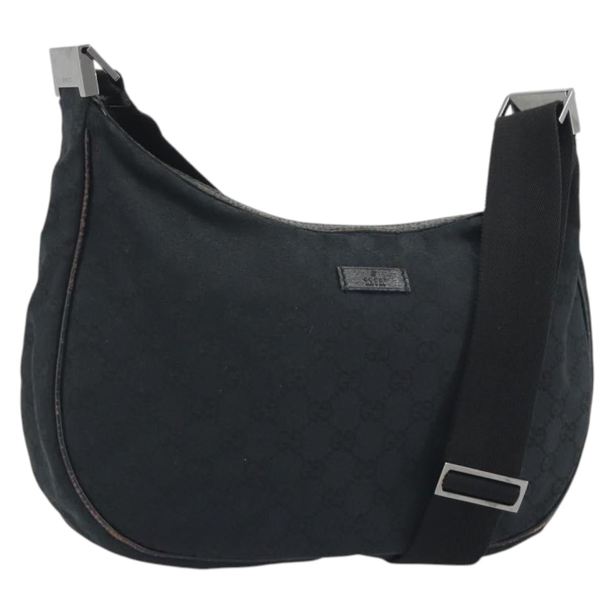 GUCCI GG Canvas Shoulder Bag Black Silver 122790 Auth 193570