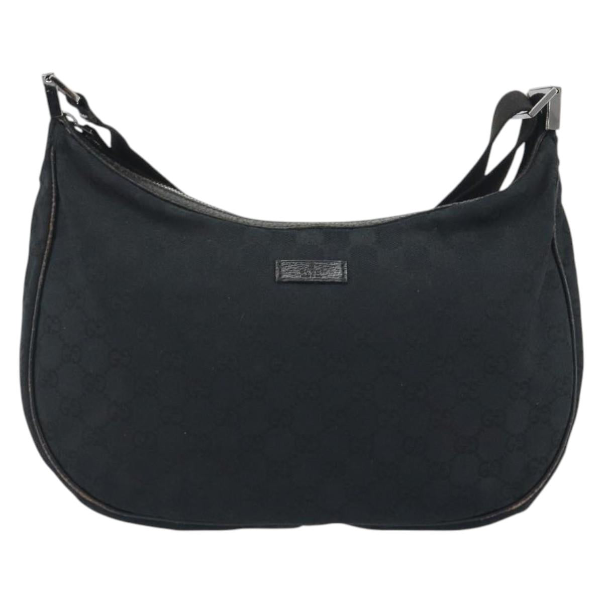 GUCCI GG Canvas Shoulder Bag Black Silver 122790 Auth 193570
