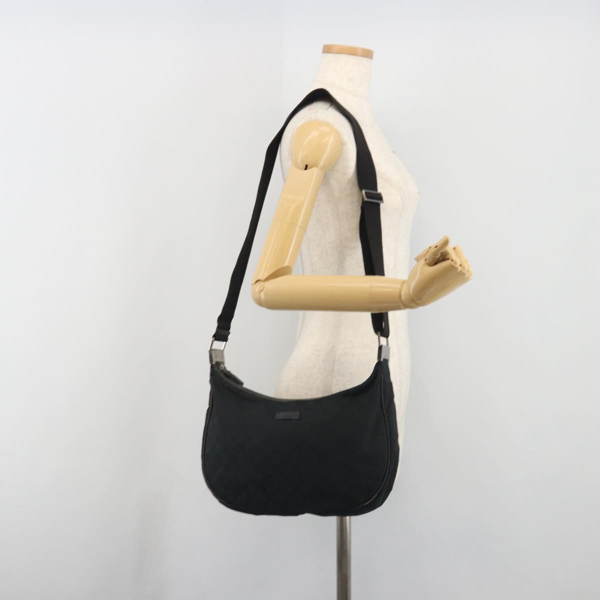 GUCCI GG Canvas Shoulder Bag Black Silver 122790 Auth 193570