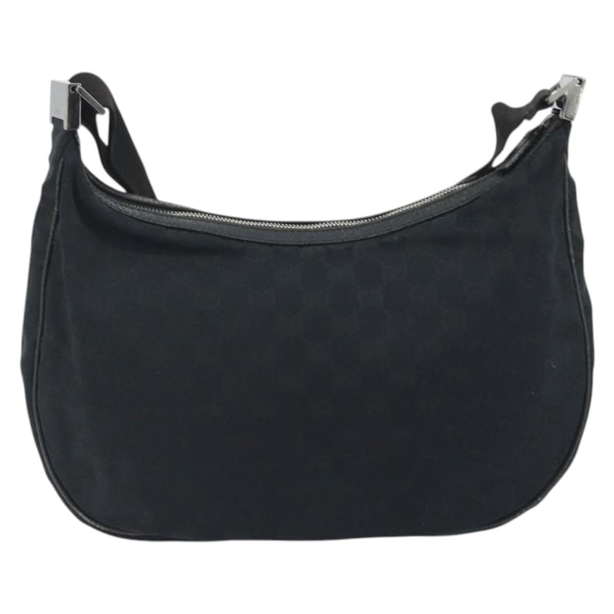 GUCCI GG Canvas Shoulder Bag Black Silver 122790 Auth 193570