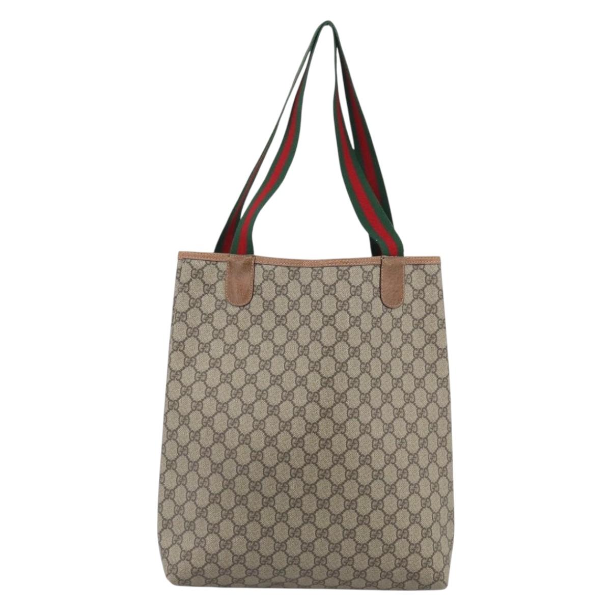 GUCCI GG Supreme Web Sherry Line Tote Bag PVC Beige Gold 002 58 6487 Auth 193572