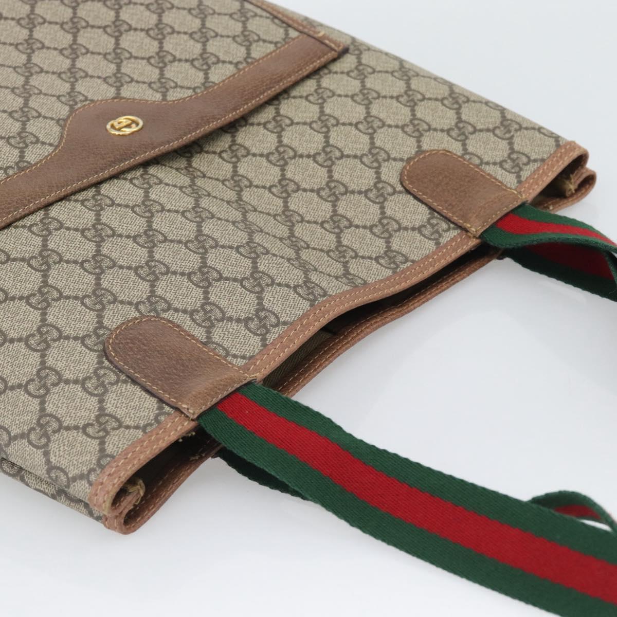 GUCCI GG Supreme Web Sherry Line Tote Bag PVC Beige Gold 002 58 6487 Auth 193572
