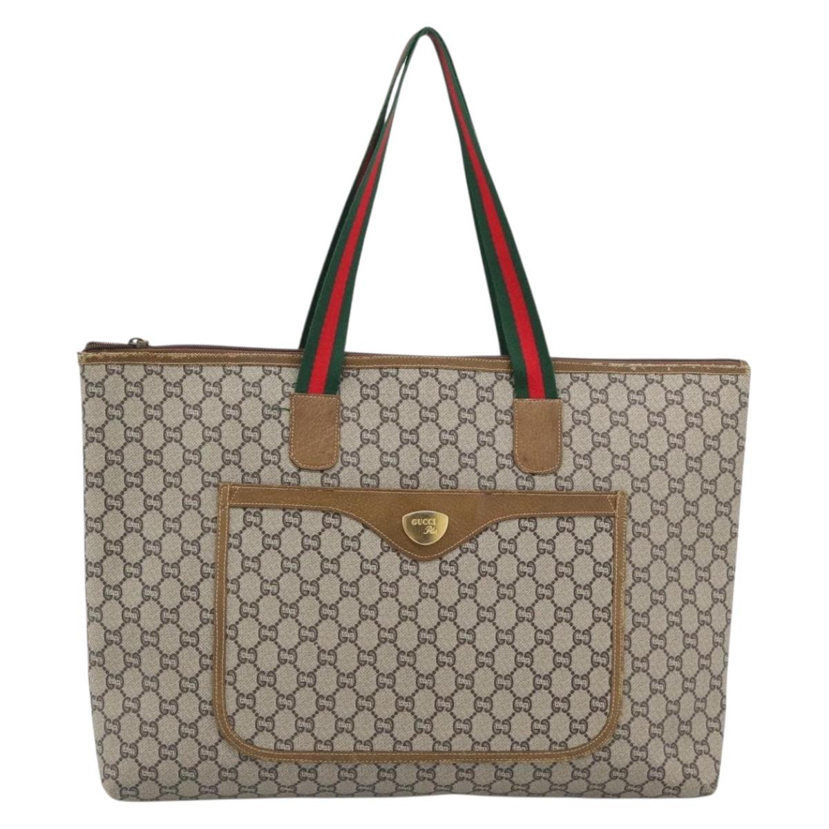 GUCCI GG Plus Supreme Web Sherry Line Tote Bag PVC Beige Gold Auth 193573
