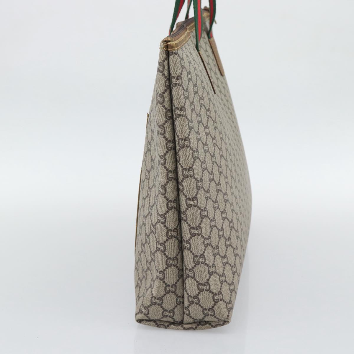 GUCCI GG Plus Supreme Web Sherry Line Tote Bag PVC Beige Gold Auth 193573
