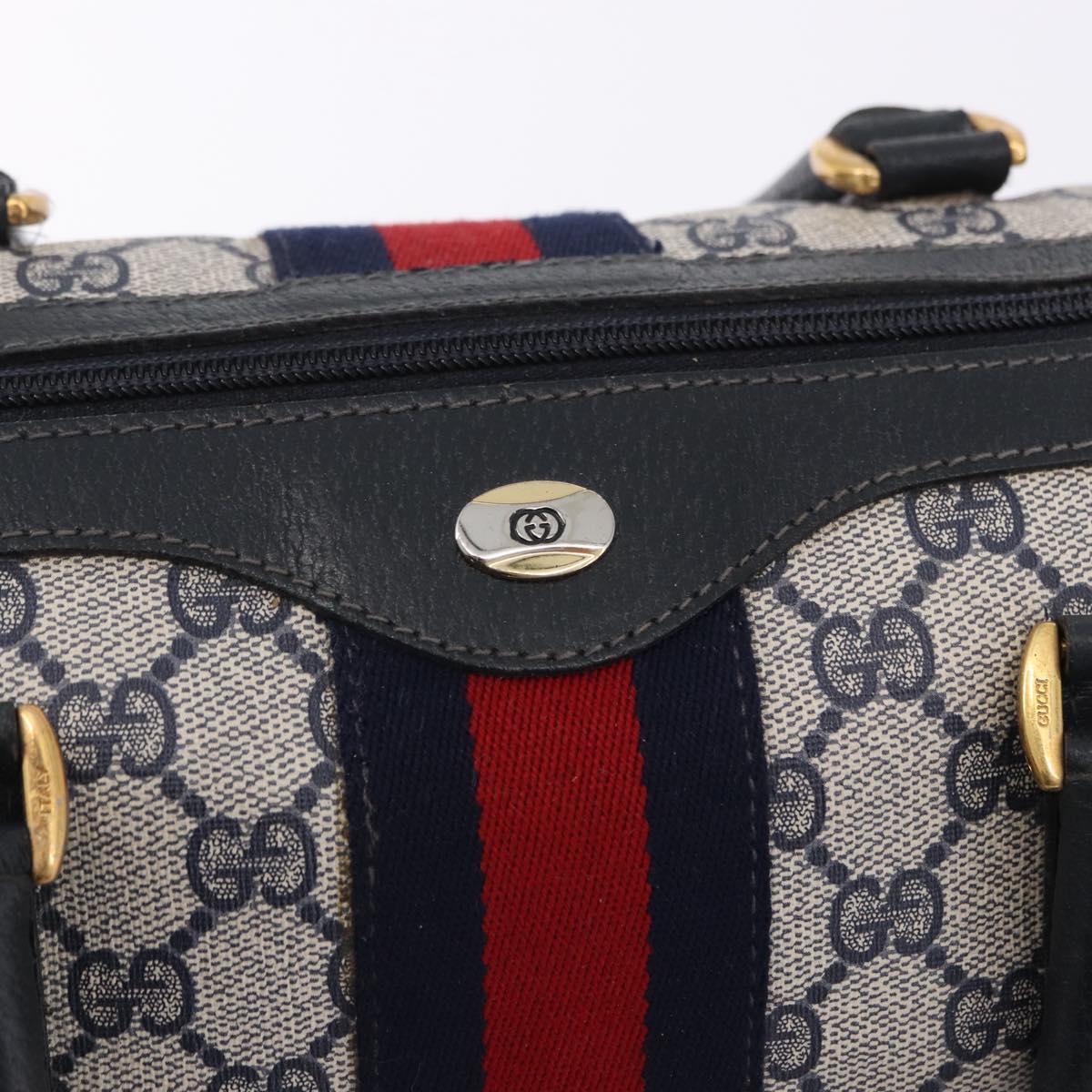 GUCCI GG Supreme Sherry Line Hand Bag PVC Navy Gold 24 02 006 Auth 193575