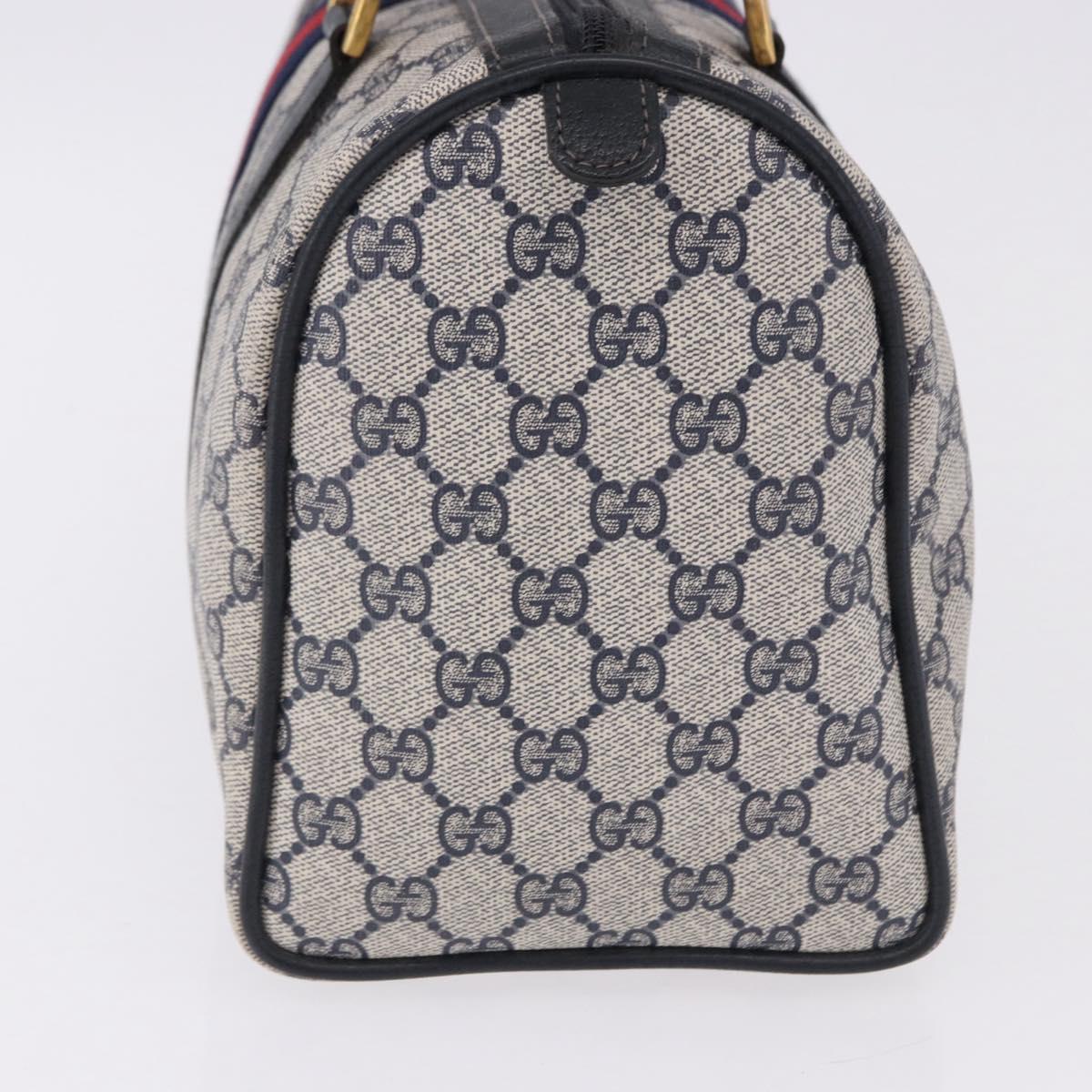 GUCCI GG Supreme Sherry Line Hand Bag PVC Navy Gold 24 02 006 Auth 193575